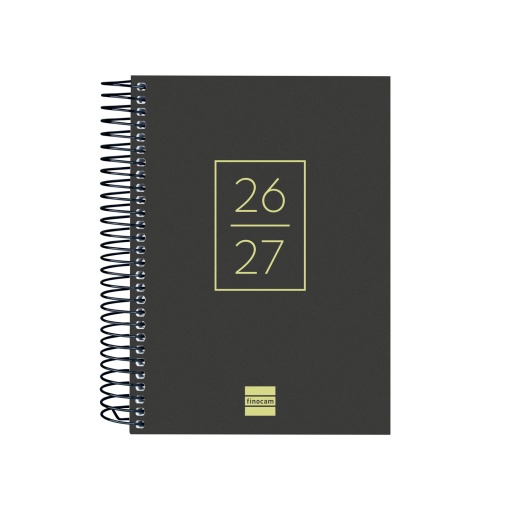 Agenda escolar diária 120x164mm 2026/27 12 meses espiral FINOCAM Gamma negro