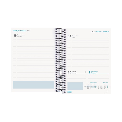 Agenda escolar diária 120x164mm 2026/27 12 meses espiral FINOCAM Gamma negro