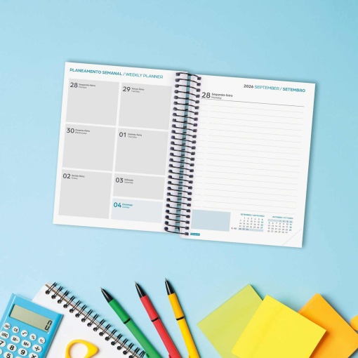 Agenda escolar diária 120x164mm 2026/27 12 meses espiral FINOCAM Gamma negro