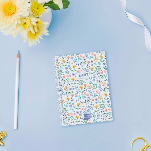 Agenda escolar diária 120x164mm 2026/27 12 meses espiral FINOCAM Gamma fiori