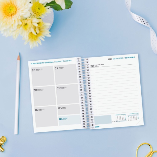 Agenda escolar diária 120x164mm 2026/27 12 meses espiral FINOCAM Gamma fiori