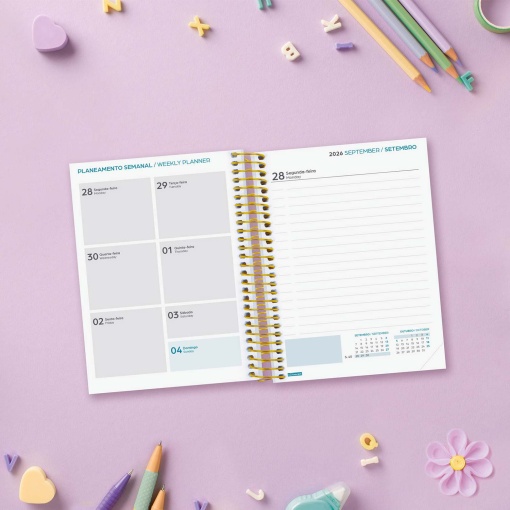 Agenda escolar diária 120x164mm 2026/27 12 meses espiral FINOCAM Gamma shine