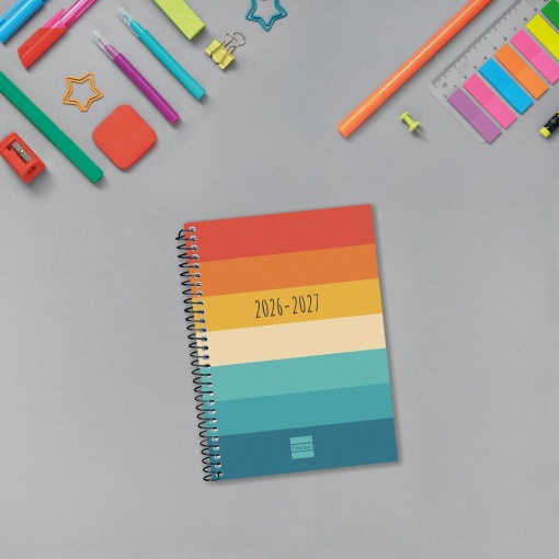 Agenda escolar diária 120x164mm 2026/27 12 meses espiral FINOCAM Gamma colors