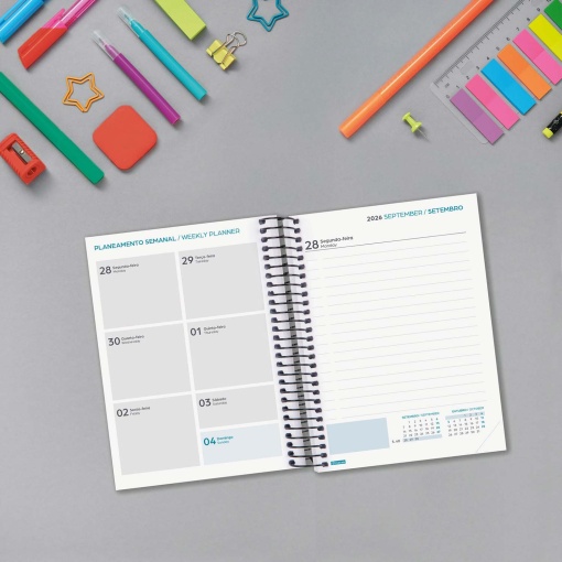 Agenda escolar diária 120x164mm 2026/27 12 meses espiral FINOCAM Gamma colors