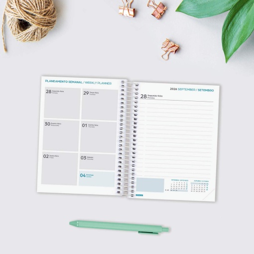 Agenda escolar diária 120x164mm 2026/27 12 meses espiral FINOCAM Gamma selva