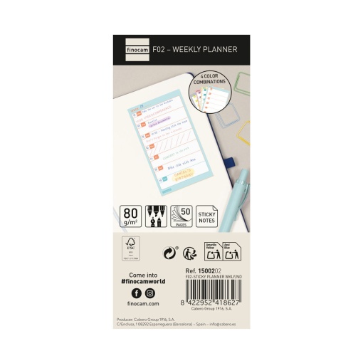 Planificador aderente semanal 70x150mm FINOCAM