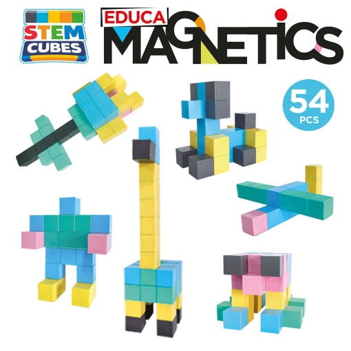 Juego de construcción magnético Stem Cubes, 54 piezas, EDUCA
