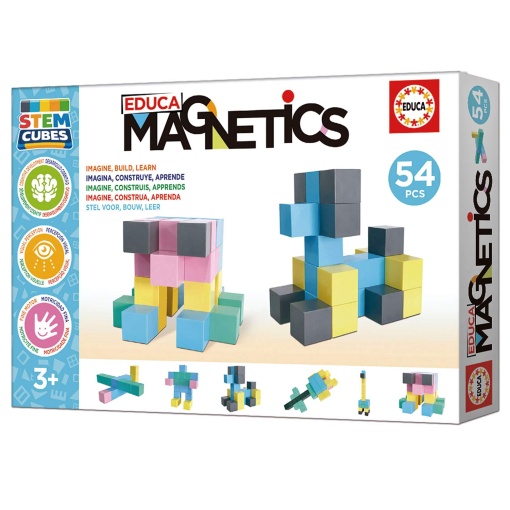 Juego de construcción magnético Stem Cubes, 54 piezas, EDUCA