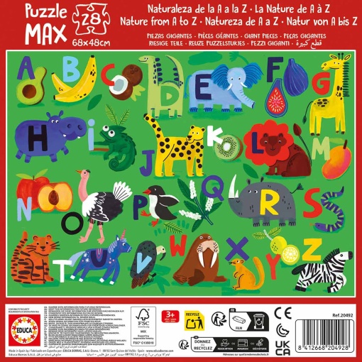 Rompecabezas EDUCA Max de 50 piezas con letras, frutas y animales.