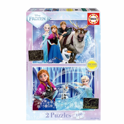 Puzzle Educa 2x100 peças néon Disney Frozen