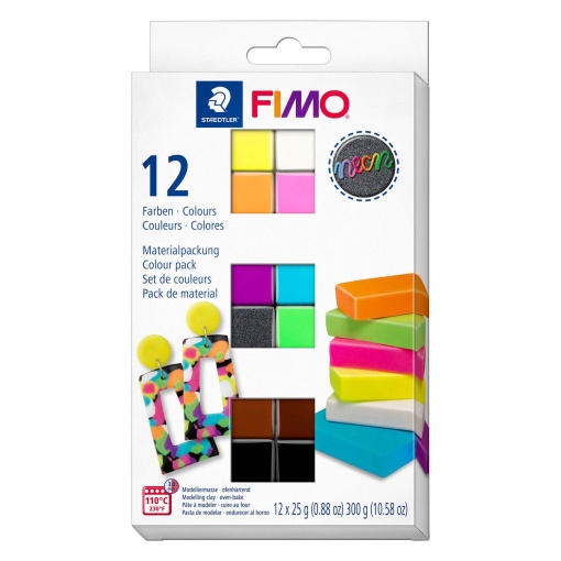 Pasta de modelar FIMO Soft Effect néon 8013 3 12 cores 25g