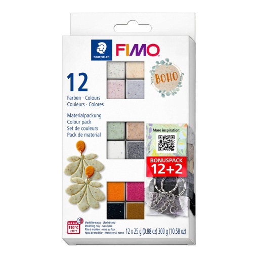 Pasta de modelar FIMO Effect boho 8013 5P 12 cores 25g + 2 porta-chaves