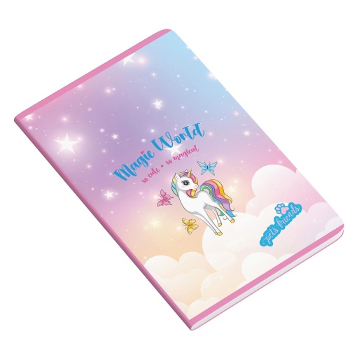 Caderno A4 capa plástica agrafado AMBAR Pets Friends Magic World pautado 48 folhas 90g sortido