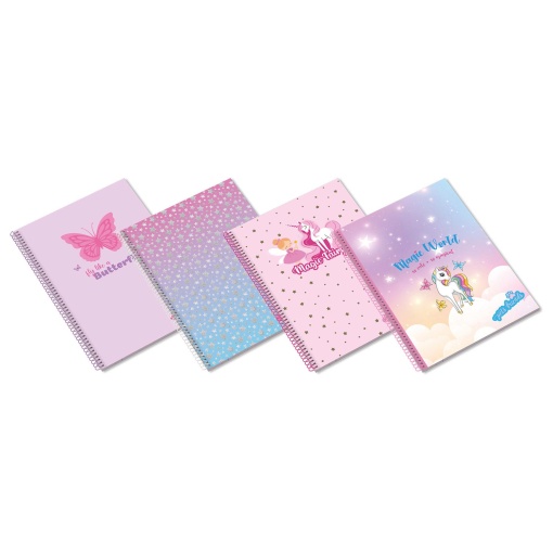 Caderno A5 capa dura espiral AMBAR Pets Friends Magic World pautado 80 folhas 100g sortido