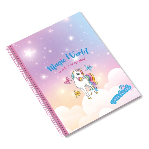 Caderno A5 capa dura espiral AMBAR Pets Friends Magic World pautado 80 folhas 100g sortido