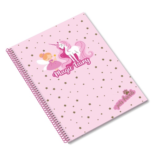 Caderno A5 capa dura espiral AMBAR Pets Friends Magic World pautado 80 folhas 100g sortido