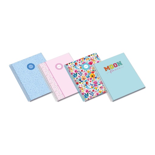 Caderno A4 capa dura espiral AMBAR Moonflower Teen quadriculado 80 folhas 90g sortido