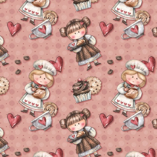 Tecido Fuxicos e Fricotes Café com Amigas rose 1x1,50m