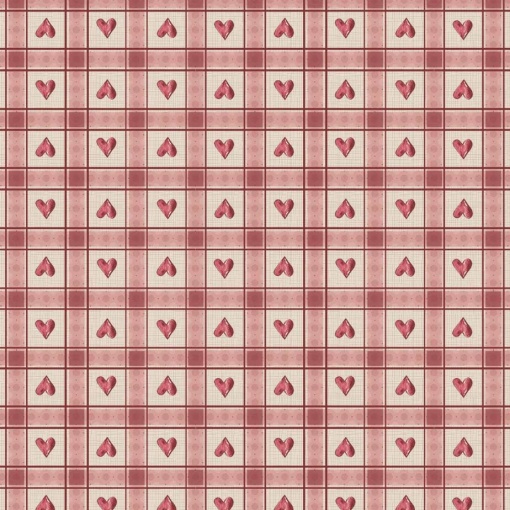 Tecido Fuxicos e Fricotes Café com Amigas quadriculado com corações 1x1,50m