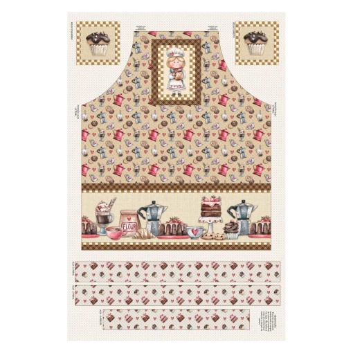 Tecido Fuxicos e Fricotes Café com Amigas painel avental 110x150cm