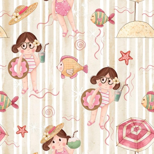 Tecido Fuxicos e Fricotes Férias meninas 1x1,50m