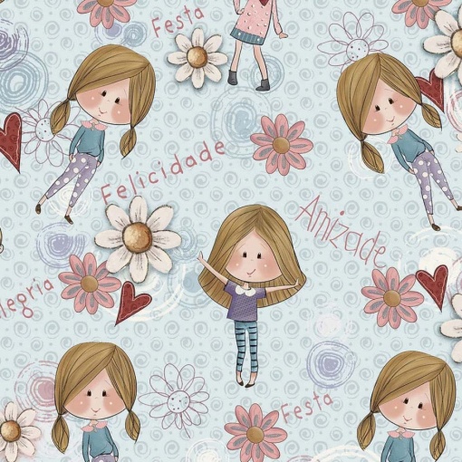 Tecido Fuxicos e Fricotes Felicidade bonecas 1x1,50m