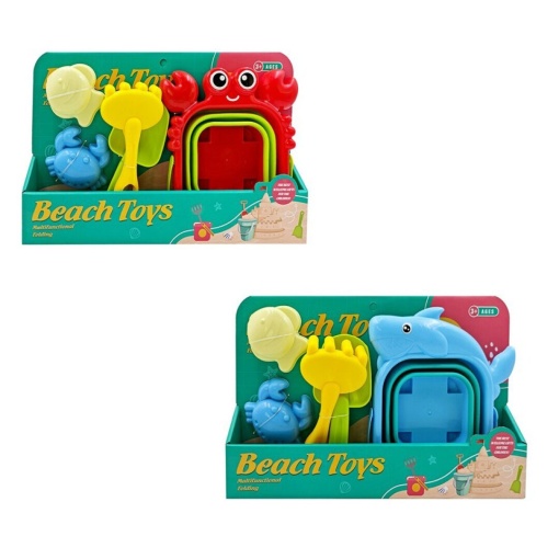 Set de playa con cubo plegable + juguetes (5 piezas) surtidos