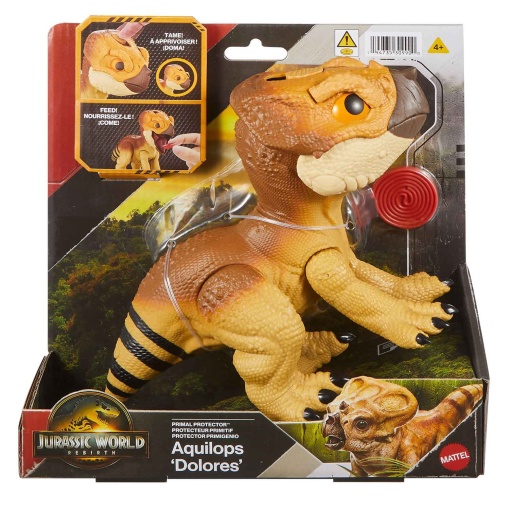 Jurassic World Rebirth Primal Protector Aquilops Dolores interativo 20 cm Mattel JGC01