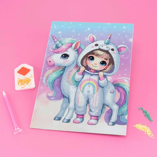 Pintura con diamantes kawaii, chica con unicornio, NICE Diamantiny