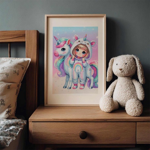 Pintura con diamantes kawaii, chica con unicornio, NICE Diamantiny