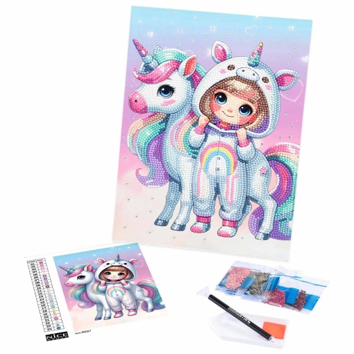 Pintura con diamantes kawaii, chica con unicornio, NICE Diamantiny
