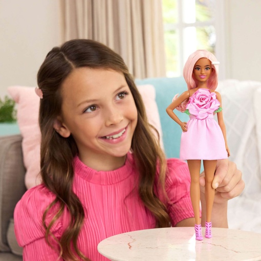 Barbie Fashionista pink dress with flower Mattel FBR37 / HYT94