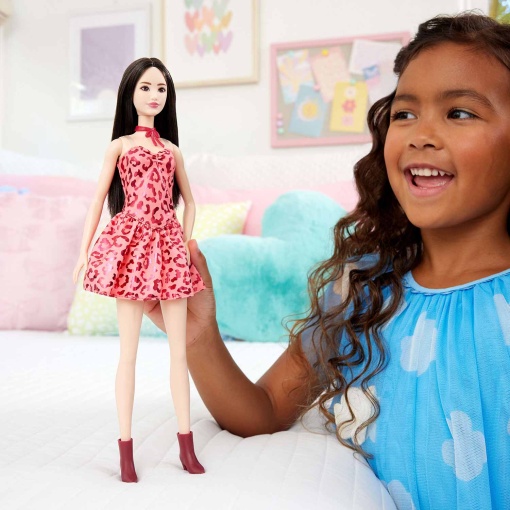 Barbie Fashionista coral leopard dress Mattel FBR37 / JJN59