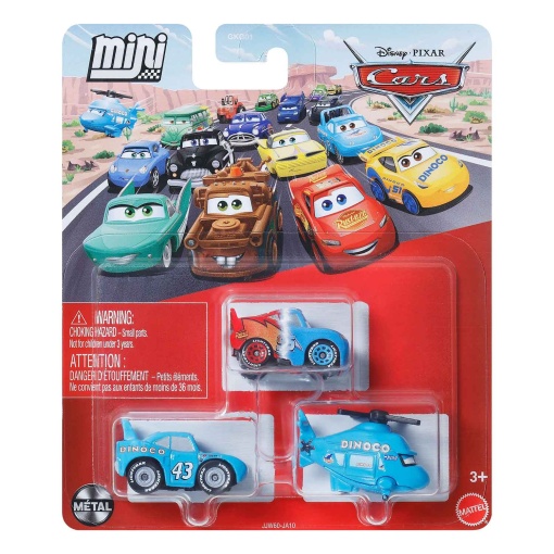 Disney Pixar Cars Mini Transformable Rayo McQueen / Rotor Turbosky / Strip Weathers alias "El Rey" Mattel (3 unidades) GKG01 / JJW60