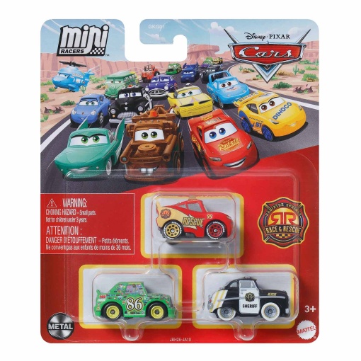Mini figuras de Disney Pixar Cars: Chick Hicks, Rayo McQueen y Sheriff Mattel (3 unidades) GKG01 / JBH26