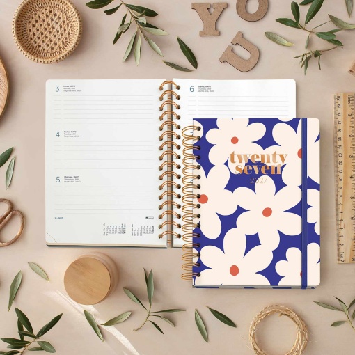 AGENDA ESCOLAR SEMANAL A5 2026/27 18 MESES ESPIRAL MIQUELRIUS PLUS WIRE-O BOLD DAISY COM ELASTICO MR34622
