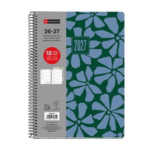 AGENDA ESCOLAR SEMANAL A5 2026/27 18 MESES ESPIRAL MIQUELRIUS PLUS GEO GARDEN MR34615