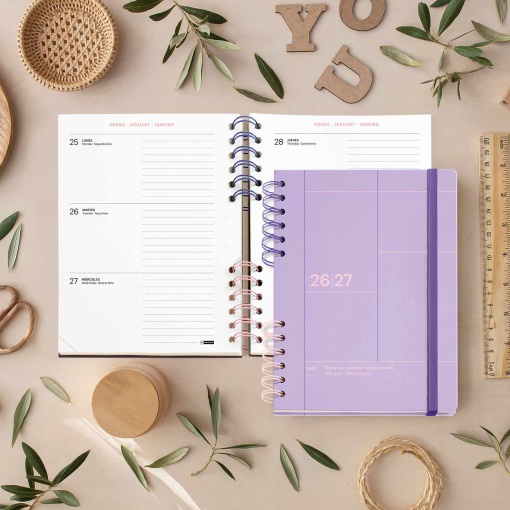 AGENDA ESCOLAR SEMANAL A5 2026/27 12 MESES ESPIRAL MIQUELRIUS PLUS BACK TO BASICS MALVA MR21339