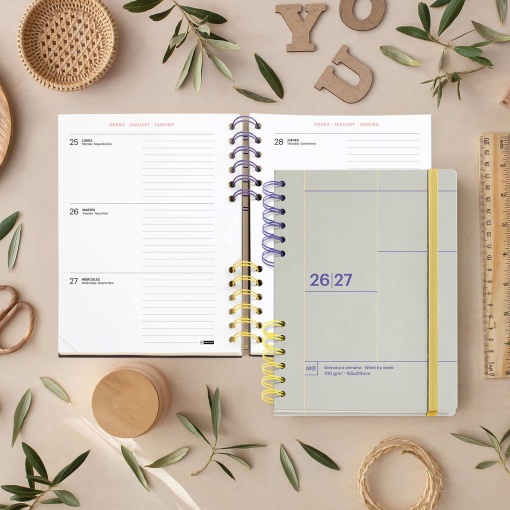 AGENDA ESCOLAR SEMANAL A5 2026/27 12 MESES ESPIRAL MIQUELRIUS PLUS BACK TO BASICS GRIS MR21341