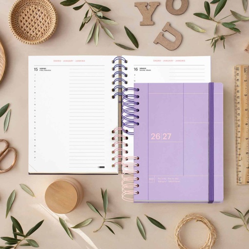 AGENDA ESCOLAR DIARIA A5 2026/27 12 MESES ESPIRAL MIQUELRIUS PLUS BACK TO BASICS MALVA MR21338