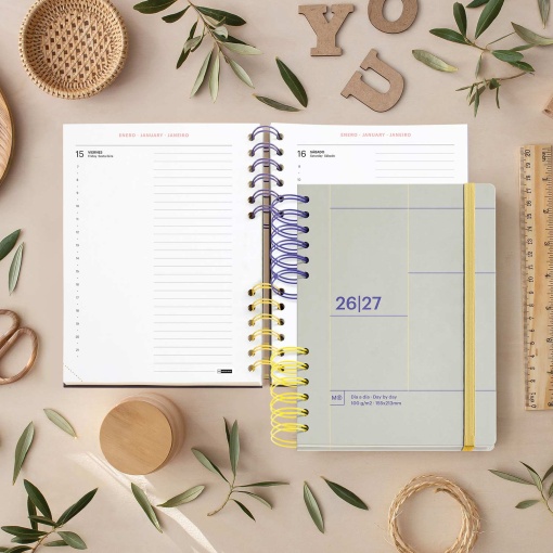 AGENDA ESCOLAR DIARIA A5 2026/27 12 MESES ESPIRAL MIQUELRIUS PLUS BACK TO BASICS GRIS MR21343