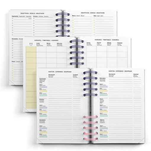 AGENDA ESCOLAR SEMANAL A5 2026/27 12 MESES ESPIRAL MIQUELRIUS BACK TO BASICS ACTIVA MALVA COM ELASTICO MR21283