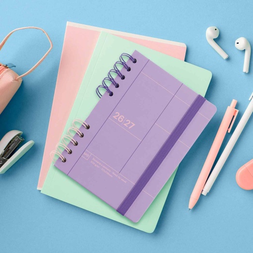 AGENDA ESCOLAR SEMANAL A5 2026/27 12 MESES ESPIRAL MIQUELRIUS BACK TO BASICS ACTIVA MALVA COM ELASTICO MR21283