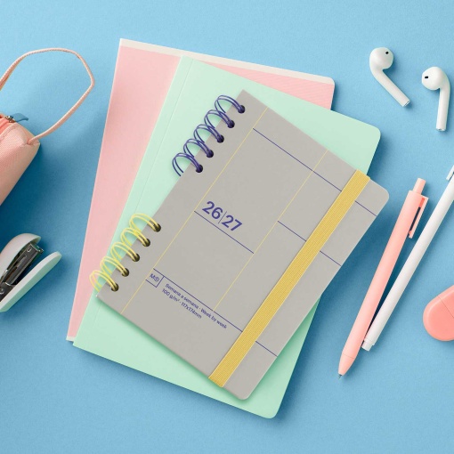 AGENDA ESCOLAR SEMANAL A5 2026/27 12 MESES ESPIRAL MIQUELRIUS BACK TO BASICS ACTIVA GRIS COM ELASTICO MR21286