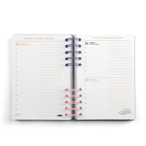 AGENDA ESCOLAR DIARIA A5 2026/27 12 MESES ESPIRAL MIQUELRIUS BACK TO BASICS ACTIVA MALVA COM ELASTICO MR21282