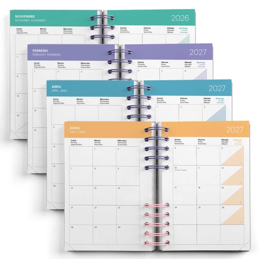 AGENDA ESCOLAR DIARIA A5 2026/27 12 MESES ESPIRAL MIQUELRIUS BACK TO BASICS ACTIVA MALVA COM ELASTICO MR21282