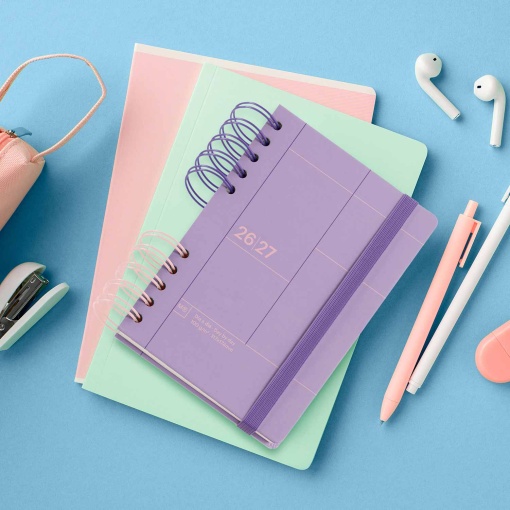 AGENDA ESCOLAR DIARIA A5 2026/27 12 MESES ESPIRAL MIQUELRIUS BACK TO BASICS ACTIVA MALVA COM ELASTICO MR21282