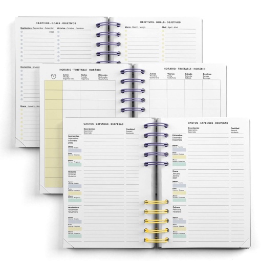 AGENDA ESCOLAR DIARIA A5 2026/27 12 MESES ESPIRAL MIQUELRIUS BACK TO BASICS ACTIVA GRIS COM ELASTICO MR21285