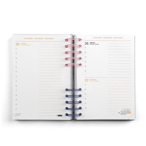 Agenda escolar diária A5 2026/27 12 meses espiral MIQUELRIUS Back to Basics Activa verde com elástico