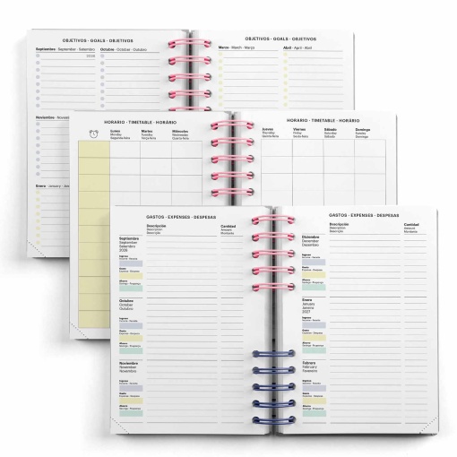 Agenda escolar diária A5 2026/27 12 meses espiral MIQUELRIUS Back to Basics Activa verde com elástico